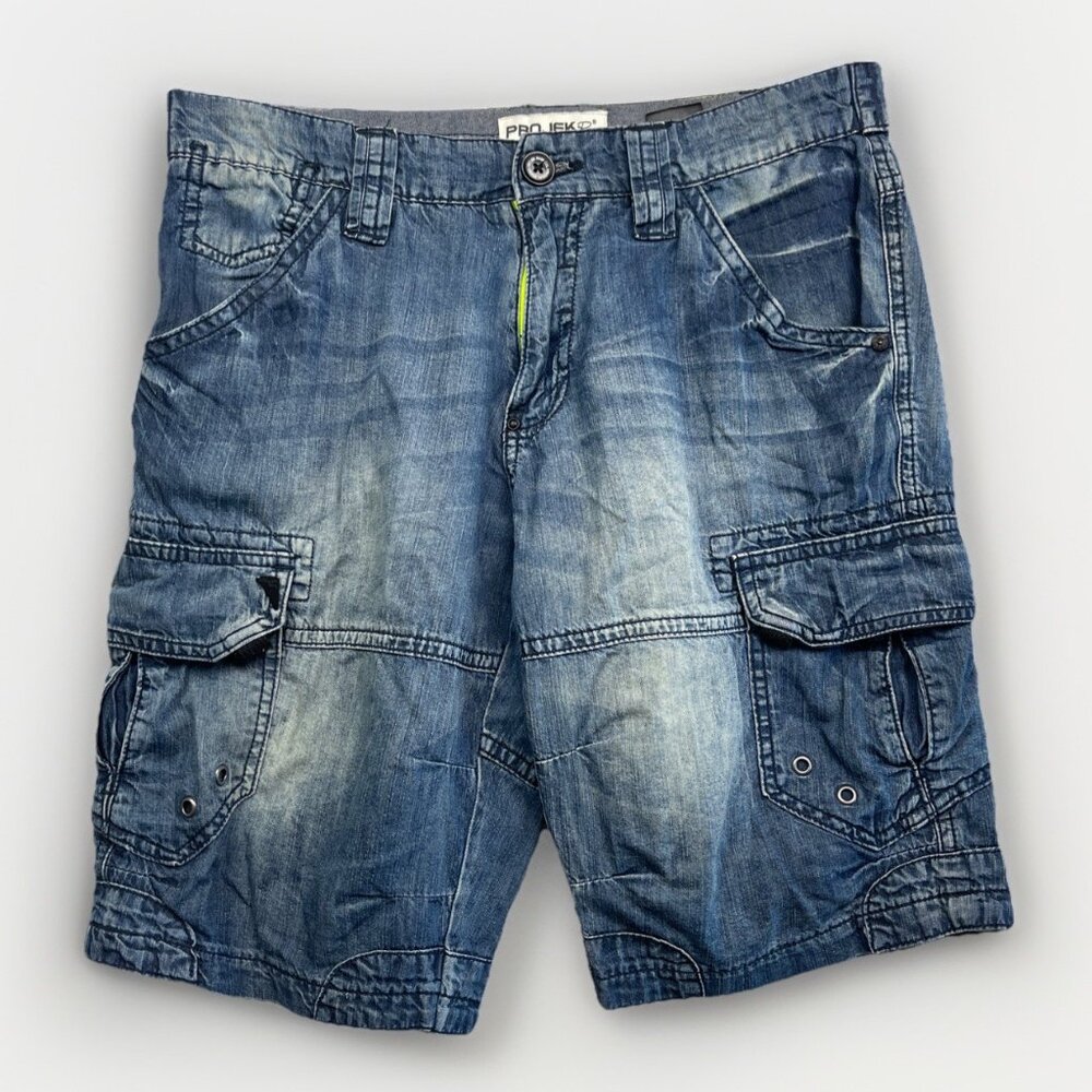Y2K Projek Raw Cargo Shorts Men’s Sz 30 Light Wash Denim Jeans Punk Streetwear